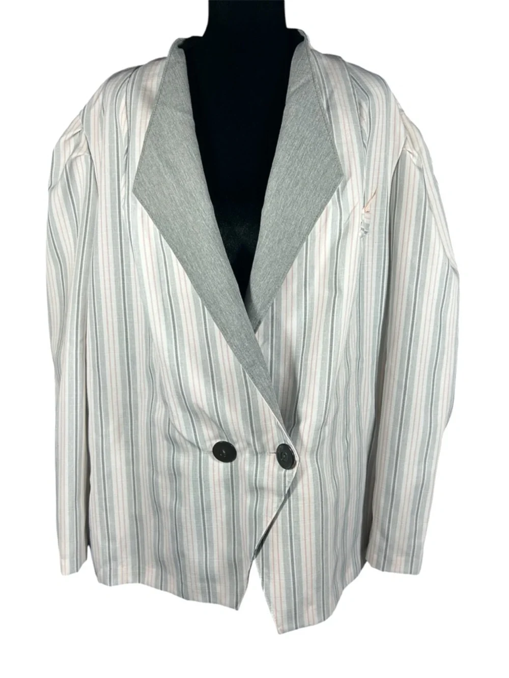 Vintage 80s ILGWU Striped Double Breasted Blazer Made in USA Power Suit Jacket1X